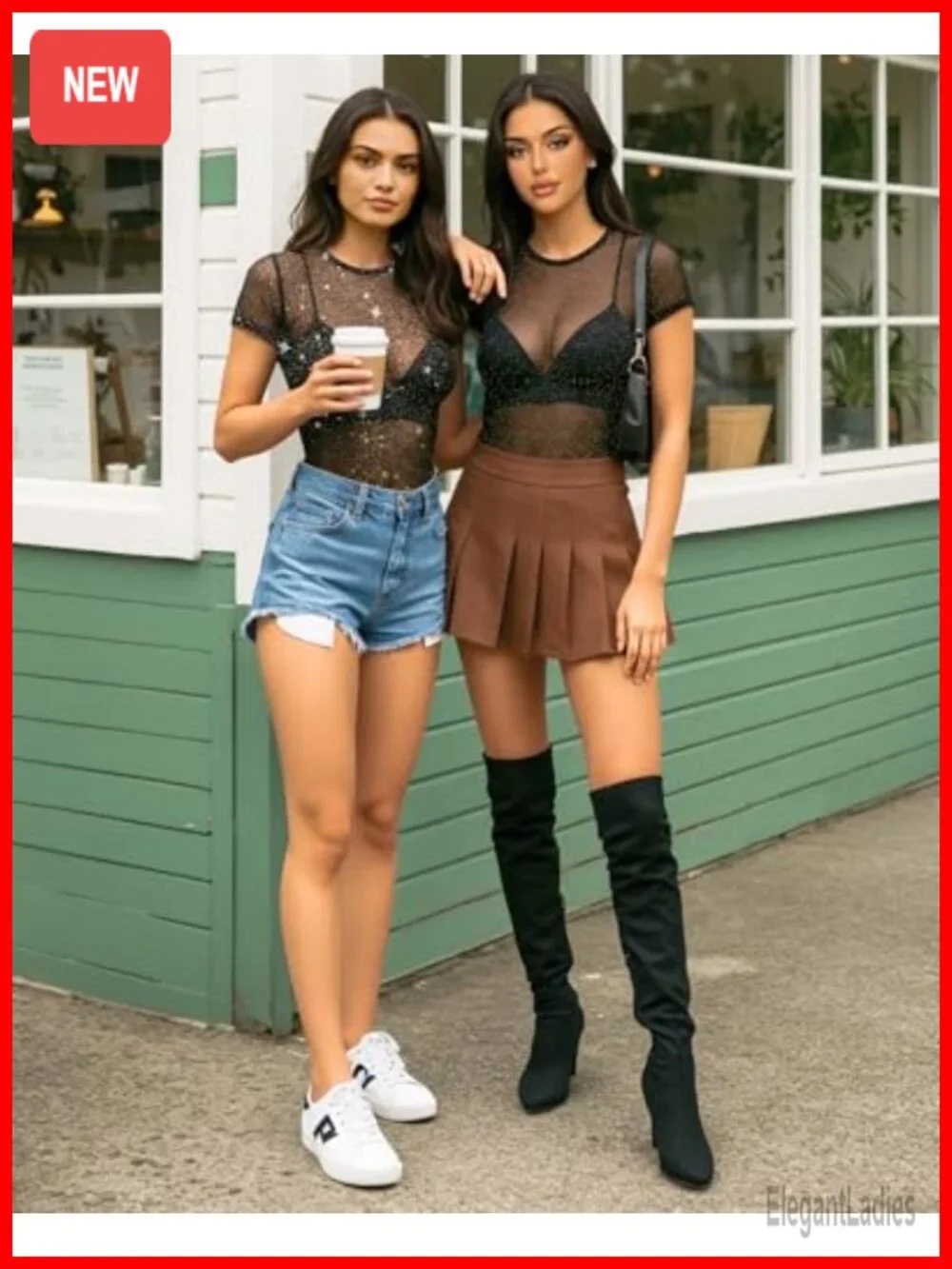 Women's Short Sleeve Glitter Mesh Crop Top Sheer See Through Tee